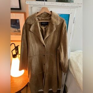 Pasha & Jo Vintage Suede Coat with crochet detail.